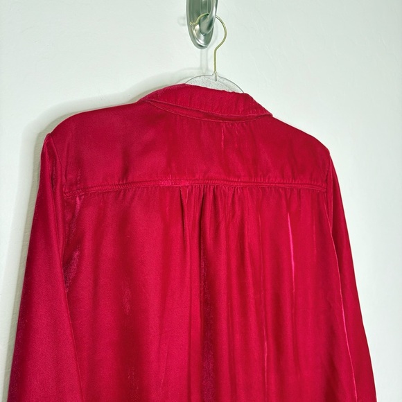 Ivy Jane Crushed Velvet Button Up Blouse Red Pink Long Sleeve Boho Shirt Medium - Picture 7 of 8